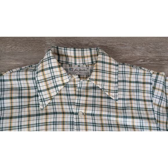 Vintage SIR WALTER LButton Down Plaid Check Shirt w/ Butterfly Collar SZ M - Picture 4 of 4